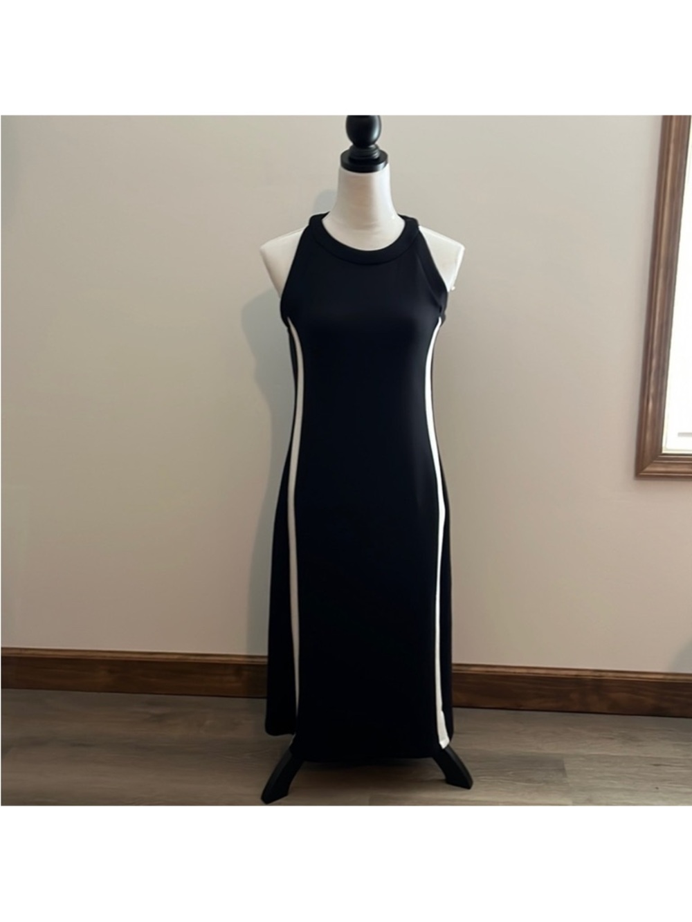 SPANX Aire Black Midi Sheath Dress with White Side Panels - Picture 3 of 5